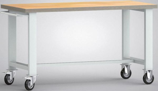 Etabli standard mobile KLW, 1500 x 700 x 840 mm, avec plateau multiplex en hêtre, avec poignée de poussée, WS800N-1500M40-X1890