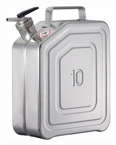 Bidon en acier inoxydable DENIOS avec robinet de dosage fin, volume de 10 litres, 117-342