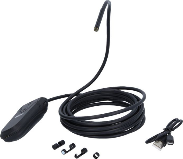 KS Tools Kit de vidéoscope Wi-Fi avec sonde de caméra frontale HD 0° de diamètre 5,5 mm, 5 pièces, 550.7560
