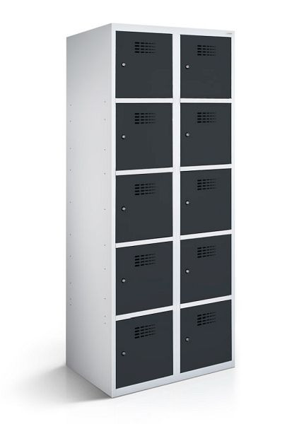 KEMMLIT armoire vestiaire 2 compartiments et 10 portes 40cm avec fond fermé, gris anthracite 7016, loquet tournant, 100699