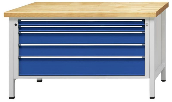 Établi d'armoire ANKE; 1500x800mm; RAL 7035/5010; Tiroirs au format XXL 1200x600 mm; 5 tiroirs 60, 60, 120, 120, 180 mm