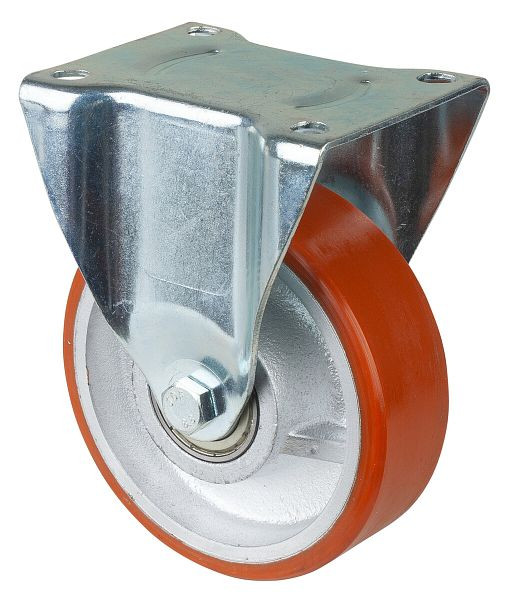 Roues BS Roulette robuste, roulette fixe, largeur de roue 40 mm, Ø roue 150 mm, capacité de charge 450 kg, polyuréthane coulé 95 Shore A, fonte, roulement à billes, N110.C10.152