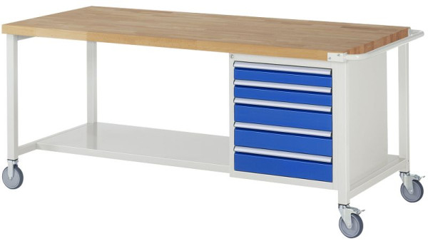 Etabli mobile RAU 8000 - modèle 8171, L2000 x P900 x H880-1080 mm, base système L1995 x P850 mm, 5 tiroirs, 05-8171A6-209B4H.11