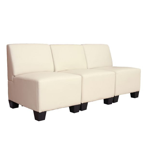 Mendler Canapé modulaire 3 places Couch Lyon, simili cuir, crème, sans accoudoirs, 3x21690