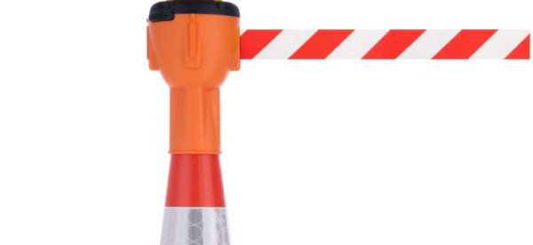 Fixation pour cône de signalisation ALLROUNDLINE avec ceinture, boîtier : orange / ceinture : rayures diagonales rouges et blanches, ALCT-O/0130