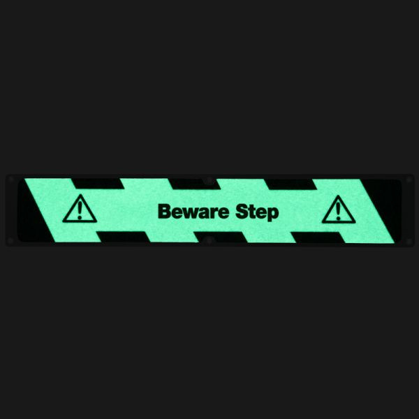 Pantalon de farine plaque antidérapante aluminium avec revêtement antidérapant m2, luminescent noir/vert "Beware Step" 114x635mm, APM1X3EF1