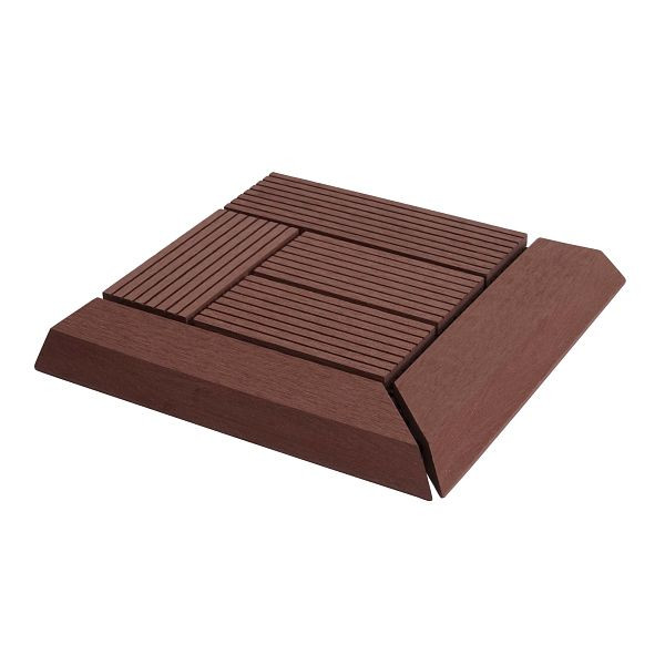 Mendler WPC carrelage de sol d'angle Rhône + finition, terrasse aspect bois, 30x30cm Premium, angle, décalé café, 77626
