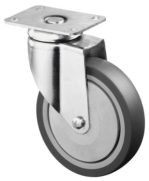 Roulettes BS Roulettes pour matériel lourd, largeur 31 mm, Ø125 mm, jusqu'à 100 kg, bande de roulement caoutchouc gris, roulements à billes, platine, lot de 2, C100.A85.125