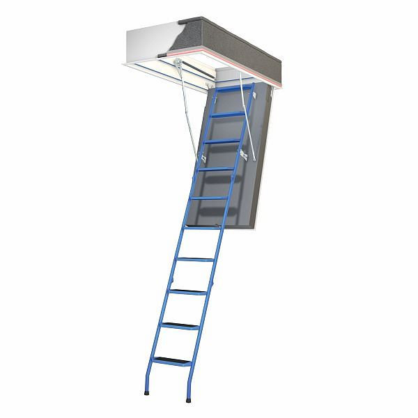 Escalier mansardé Wellhöfer bleu acier avec protection thermique WSPH, ouverture au plafond 130 x 70 cm, hauteur libre 259 - 271 cm, 294000123