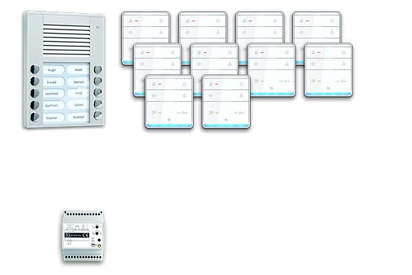 Système de commande de porte audio TCS : pack AP pour 10 unités résidentielles, avec poste extérieur PES 10 boutons de sonnerie, 10x haut-parleur mains libres ISW5010, unité de contrôle, PPAF10-EN / 01