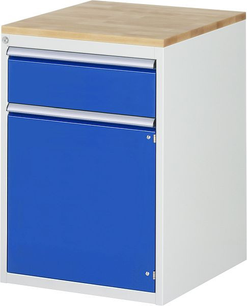 Armoire à tiroirs RAU série 7000, L580xP650xH825mm, tiroir : 1xH180mm, porte battante H540mm, plan de travail en hêtre massif, 03-L5.8AR-B.11
