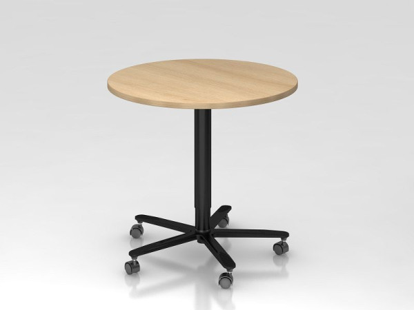 Table élévatrice colonne Hammerbacher 80cm ronde chêne/noir, cadre noir, VST08/E/D