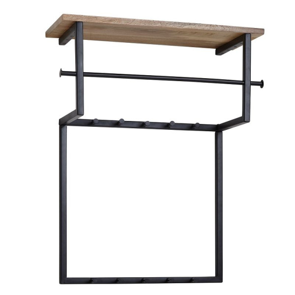 Wohnling Design Porte-manteau mural en bois massif de manguier et métal 60 x 76 x 26 cm, porte-manteau avec étagère et tringle à vêtements, porte-manteau mural en bois de manguier, WL6.452