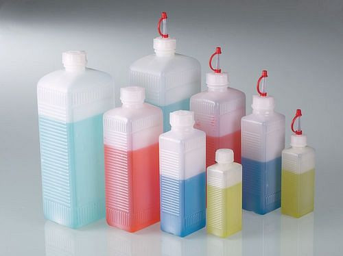 Flacon à col étroit DENIOS en PEHD, fond rectangulaire, 1000 ml, paquet de 200, 309689