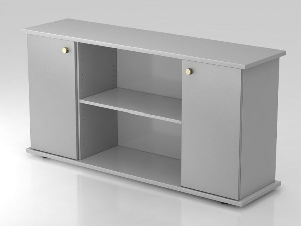 Buffet Hammerbacher 2 portes 166cm poignée rayée gris/argent, 166,1x44,8x84 cm (LxPxH), VSB2T/5/S/SG