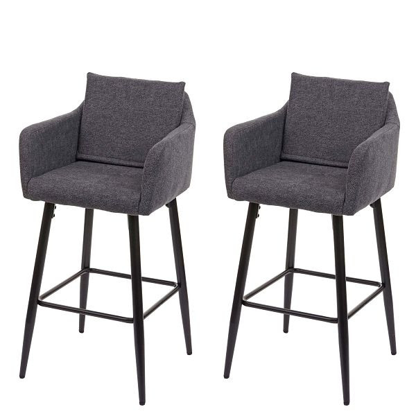 Ensemble de 2 tabourets de bar Mendler HWC-H93, tabouret de bar, tabouret de comptoir, repose-pieds en métal, tissu/textile gris foncé, 74757