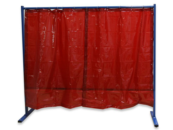 Mur de protection contre les soudures ELMAG, monobloc, avec rideau en film, rouge, DIN EN 1598, largeur : 2,1 m, hauteur : 1,83 m, garde au sol : 165 mm, 57253