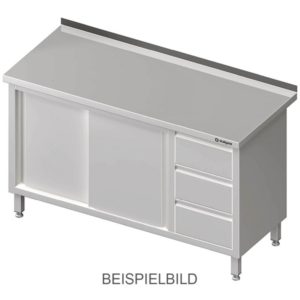 Armoire de travail Stalgast avec portes coulissantes 2000x700x850mm, avec bloc 3 tiroirs à gauche, avec dosseret, soudé, VAS20706LA