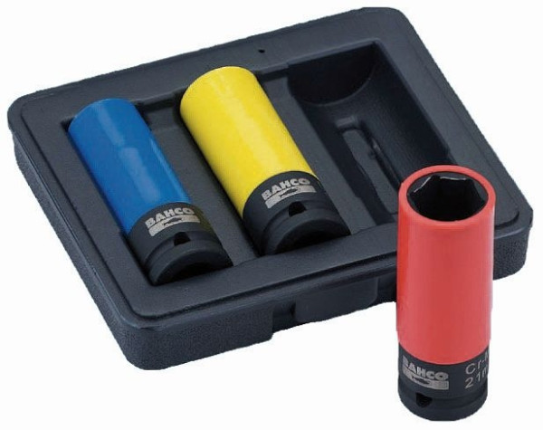 Jeu de clés à chocs Bahco 1/2", 3 pièces, six pans, 17, 19, 21 mm, BWSS12P3
