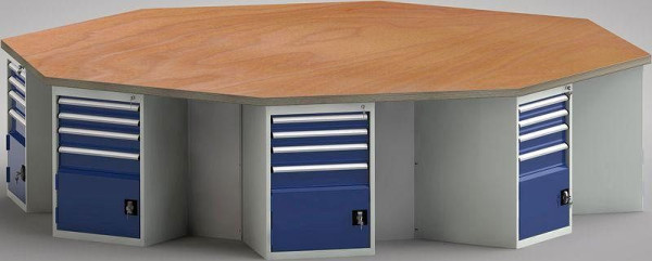 Etabli standard KLW de forme octogonale avec plateau multiplex en hêtre de forme octogonale 3259 x 3259 x 40 mm L x l x P, WS670N-1350M40-E8009