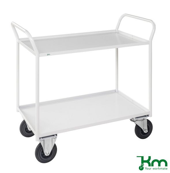 Kongamek 2 Étagères Chariot Étagère Entièrement Soudé 1080x450x1000mm Blanc 2 Roulettes Fixes 2 Roulettes Pivotantes Avec Frein KM4133B