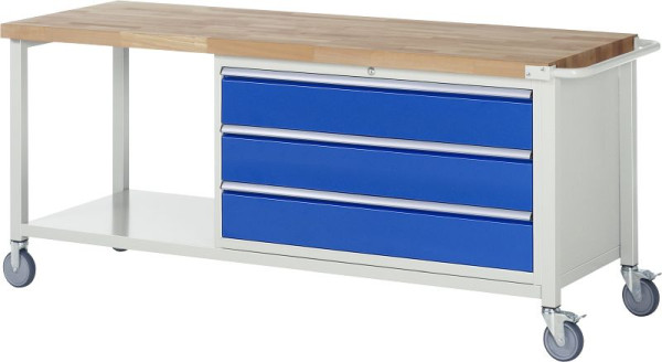 Établi mobile RAU 8000 - modèle 8357, L2000 x P700 x H880-1080 mm, conteneur de sous-structure à droite, 3x tiroirs : 3xH180 mm, 05-8357A6-207B4H.11