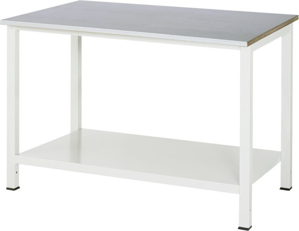 Table de travail RAU série 900, L1250 x P800 x H825 mm, plan de travail recouvert de tôle d'acier inoxydable, épaisseur 25 mm, avec étagère en bas, profondeur 650 mm, 03-900-6-ES25-12.12