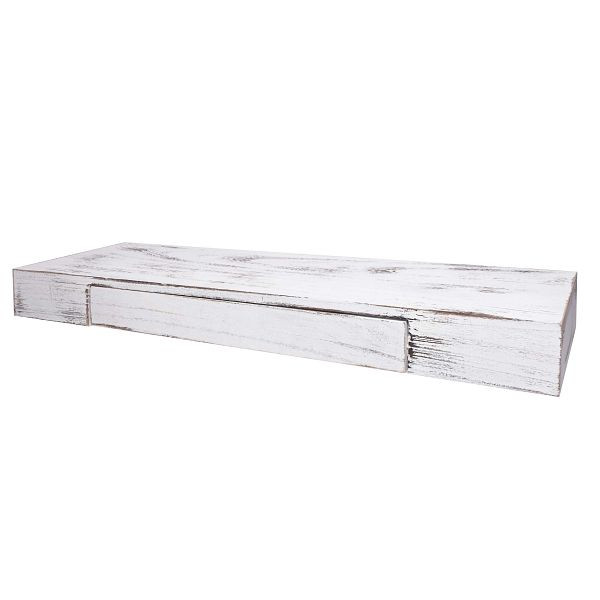 Étagère murale Mendler HWC-H37, étagère flottante, étagère murale suspendue, tiroir en bois massif 8x80x25cm, blanc, minable, 72924