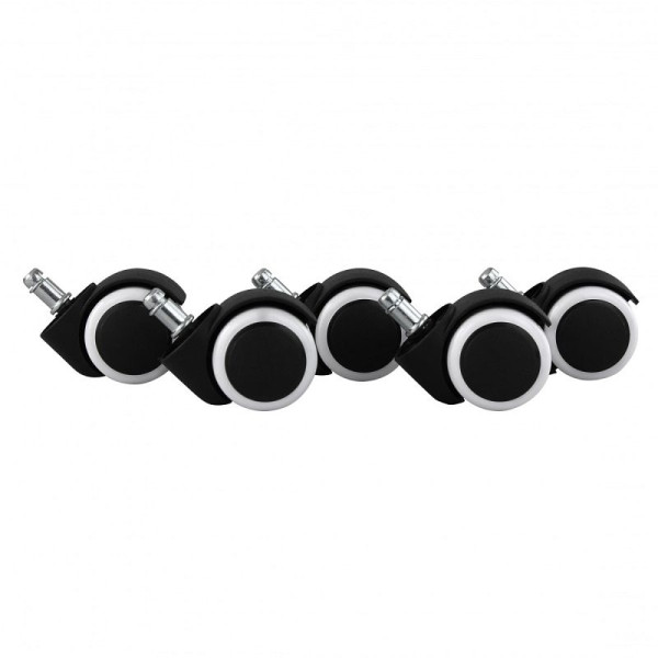 Amstyle lot de 5 roulettes freinées pour chaise de bureau noir/blanc 11 mm / diamètre 50 mm, SPM1.913