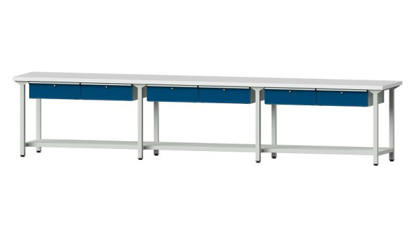 Bancs de travail ANKE table de travail, modèle 105, 4050 x 700 x 840 mm, RAL 7035/5010, KSP 40 mm, 400.520