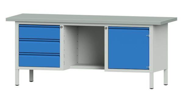 Établis ANKE établi à caissons, modèle 355 E, 2000 x 700 x 840 mm, RAL 7035/5012, ZBP 40 mm, 510.414