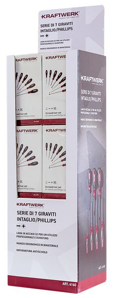Présentoir Kraftwerk avec 7 pièces. Jeu de tournevis, à fente/PH, 24 pièces, 901.305.004