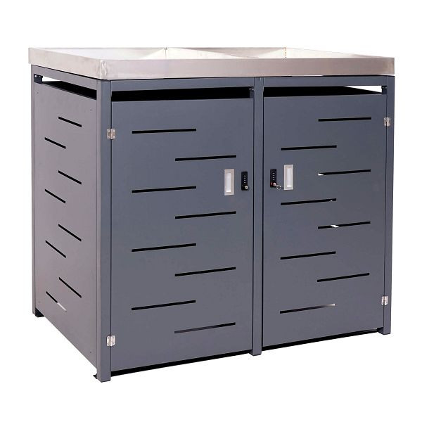 Mendler HWC-H40 Habillage poubelle 2 places, bac poubelle, bac à plantes combinaison inox-métal 54kg 117x132x80cm extensible, 73376+73377