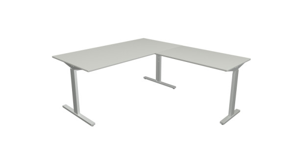 Kerkmann poste de travail angulaire Form 2, bureau L 1600 x P 800 x H 700-820 mm, table d'extension 1000 x 600 x 700-820 mm, gris clair, 11023011