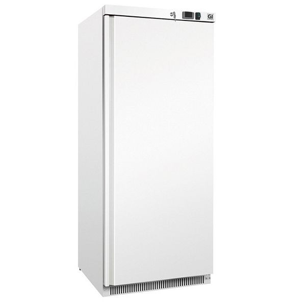 Réfrigérateur Gastro-Inox en acier blanc 600 litres, refroidi statiquement avec ventilateur, capacité nette 580 litres, 201.100