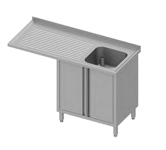 Meuble évier Stalgast avec portes battantes et surplomb 1200x700x900 mm, avec un évier à droite, avec dosseret, soudé, VSK12724RA