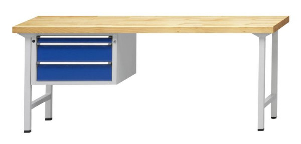Établi combiné ANKE; 2000x700 mm; RAL 7035/5010; Élément bas gauche 660x615x420 mm, 3 tiroirs 60, 150, 150 mm