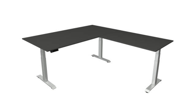 Table assis/debout Kerkmann L 2000 x P 1000 mm avec élément rapporté 1200 x 800 mm, réglable en hauteur électriquement de 640 à 1290 mm, anthracite, 10043313