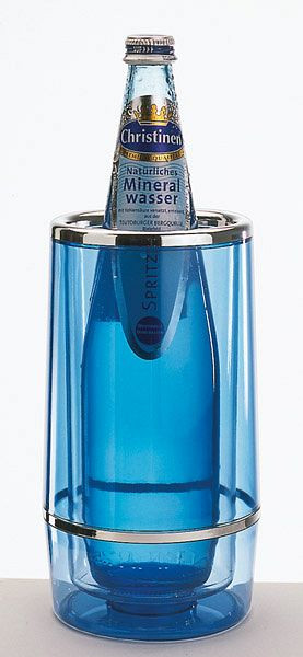 Refroidisseur de bouteilles APS, Ø extérieur 12 cm, hauteur : 23 cm, PS, bleu-transparent, Ø intérieur 10 cm, double paroi, bord/anneau chromé, 36034
