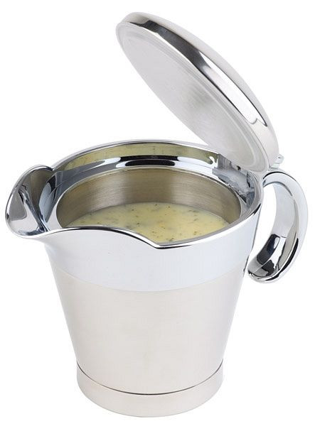 Saucière thermique APS, 19 x 12,5 cm, hauteur : 13 cm, acier inoxydable, double paroi, capacité environ 0,4 litre, bec verseur, poignée et couvercle, 40207