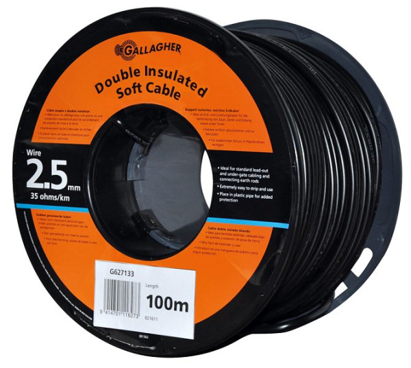 Câble Gallagher terre/alimentation Gallagher 2,5 mm 100 m 35 Ohm/km, 021611