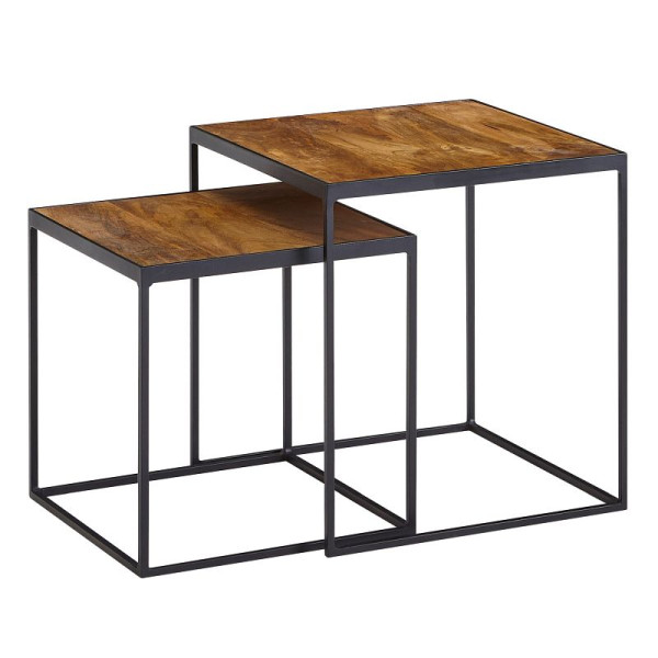Wohnling Table d'appoint carrée en bois massif/métal, lot de 2 tables de salon, table d'appoint design industrielle, table de canapé, table basse carrée, WL6.635