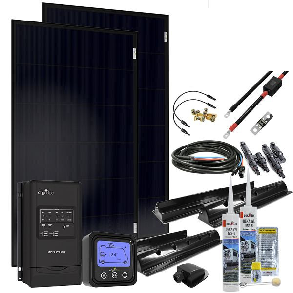 Système solaire pour camping-car Offgridtec MobileBlack M 200W, contrôleur de charge 30A MPPT DUO, module solaire OLP PERC, 4-01-012876