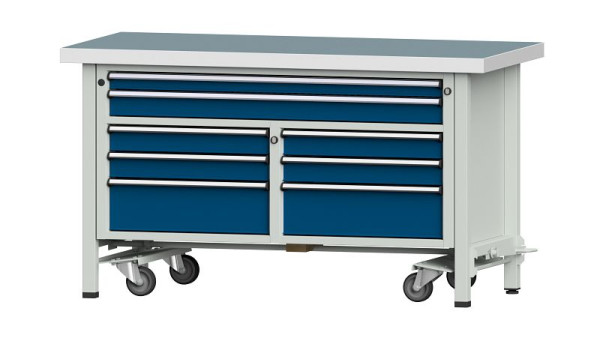 Etablis ANKE Etabli Box, modèle 259 V, 1500 x 700 x 850 mm, RAL 7035/5010, UBP 50 mm, avec dispositif mobile abaissable, 304.229