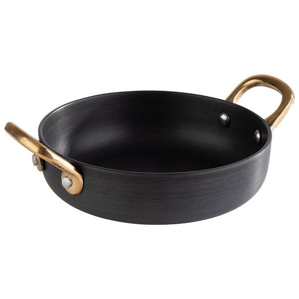 Casserole APS, Ø 13,5 x 3,5 cm, aluminium, anthracite, poignées en laiton, 0,3 litre, dimensions avec poignées : 18,5 x 11,5 x 5 cm, 40741