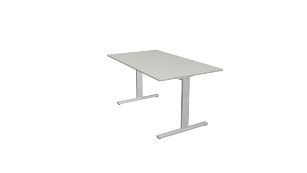Bureau Kerkmann forme 2 - L 1400 x P 800 x H 700-820 mm avec pied en T en aluminium argent, gris clair, 11021011