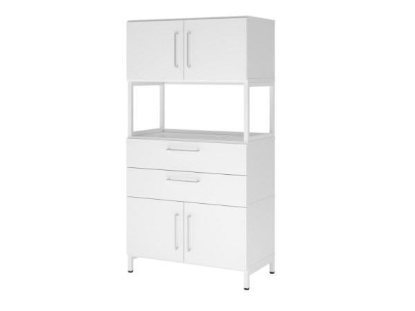 Armoire combinée Hammerbacher, 4OH, base, blanc/blanc, VFW48K7RU/W/W/BS