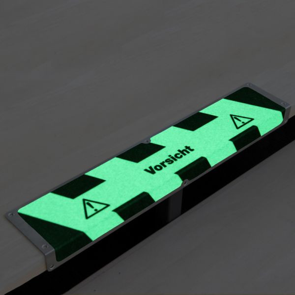 Pantalon de farine profilé de bord antidérapant en aluminium avec revêtement antidérapant m2, luminescent noir/vert "Caution" 120x635x45mm, AKM1X5F1