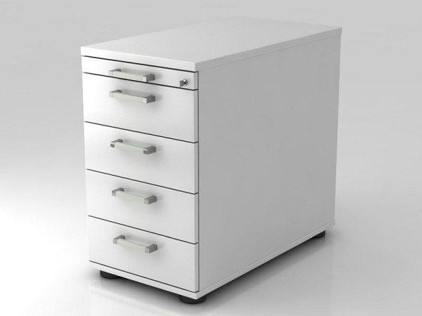 Conteneur sur pied Hammerbacher 80cm, 4 tiroirs, serrure poignée chromée blanc, 42,8x72-76x80 cm, 1/3/3/3/3 HE, VSC50/W/W/CE