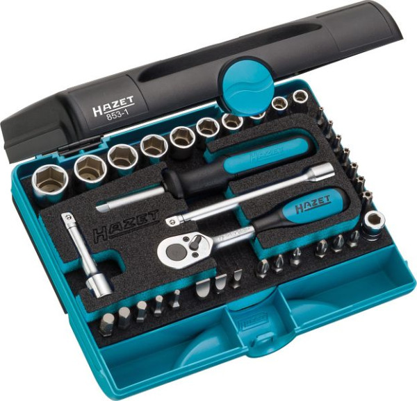 Jeu de clés à douilles Hazet, six pans pleins 6,3, carré creux 6,3 mm, profil de traction à six pans extérieurs, profil à six pans intérieurs, 853-1